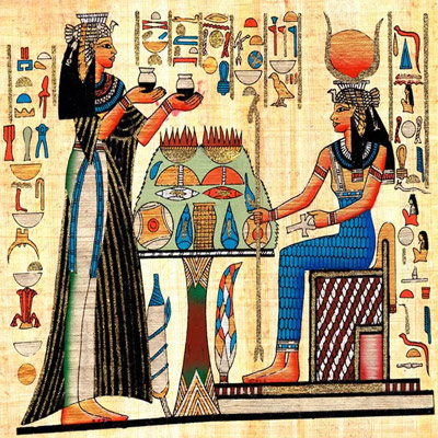 Papyrus Malerei: Dareichung von Heilölen